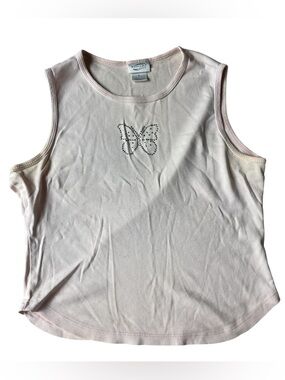 VINTAGE 90S WEATHER VANE PINK TANK TOP BUTTERFLY GEM 100% COTTON SMALL WOMENS